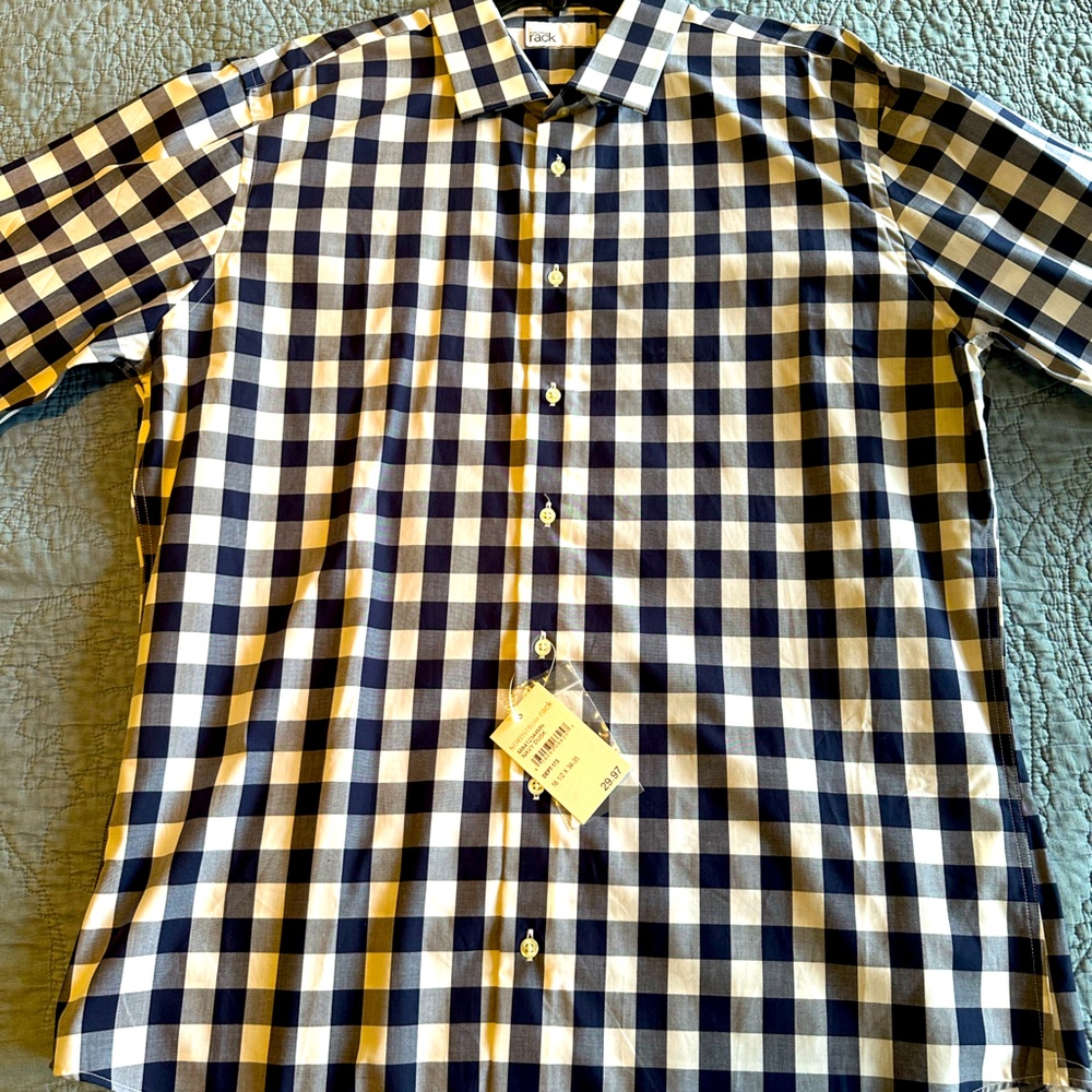NWT Nordstrom Rack Slim Fit -Navy and White Long Sleeve Dress Shirt 16.5 34-35